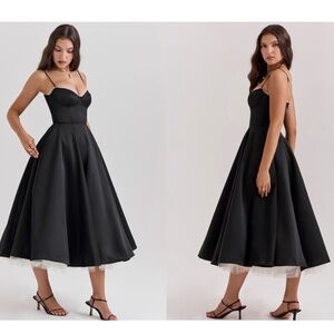House of CB 'Mademoiselle' Black Satin Tulle Midi Dress NWOT in the size XS.